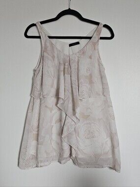 Rienda Gyaru Japan Light Beige And Pink Floral Ruffle Tank Top